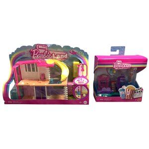 2 Mini Barbie Land Playset Bundle House & Movie Theater Accessories Doll